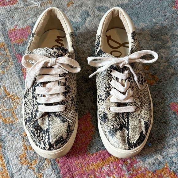 Sam Edelman “Ethyl” Snake Print Sneakers - Cream and Black - Picture 3 of 8